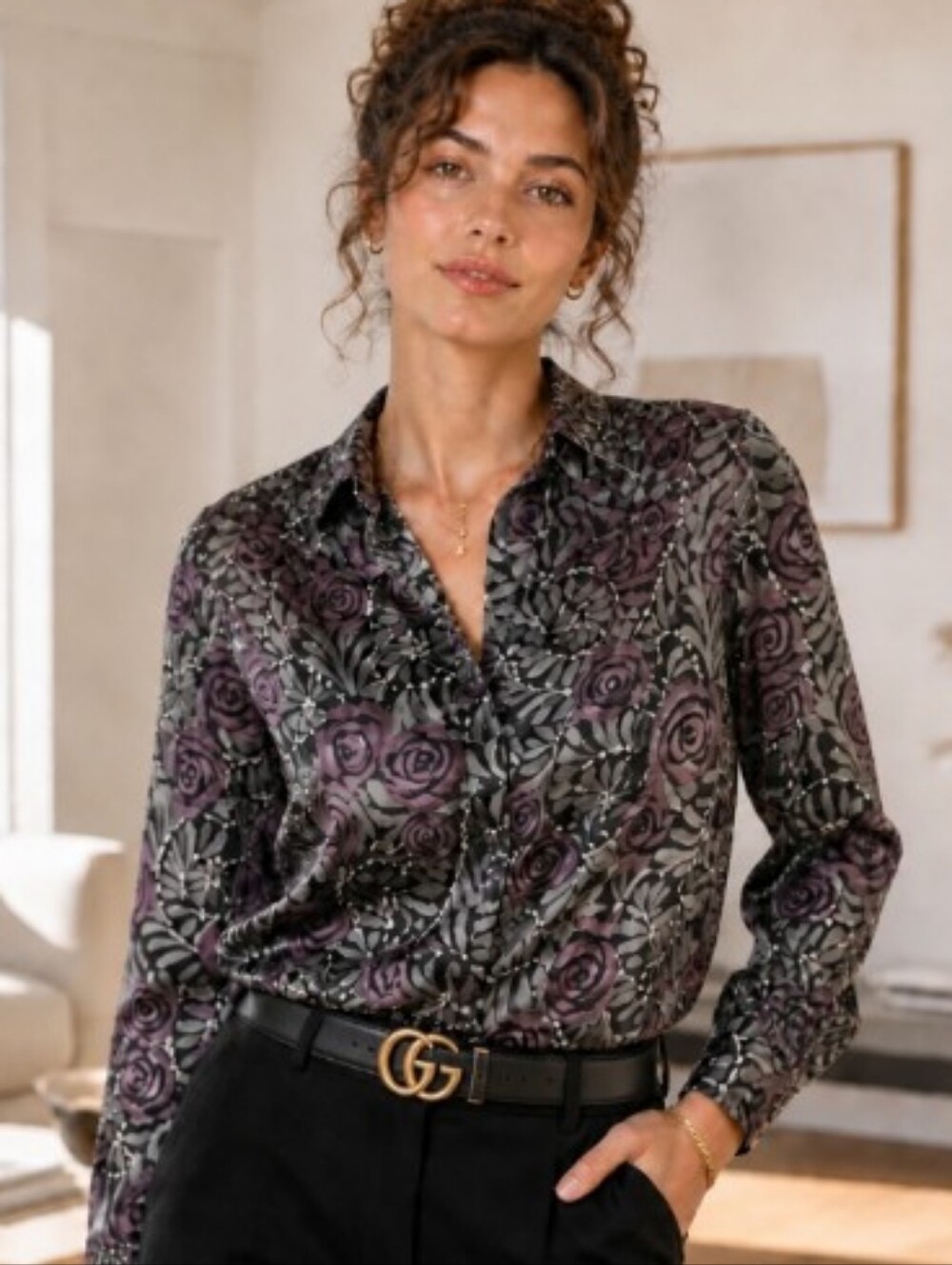 East 5th Purple and Black Floral Button-Down Shirt
